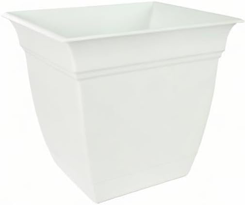 The HC Companies 6 Inch Eclipse Square Planter with Saucer – Indoor Outdoor Plant Pot for Flowers Vegetables Herbs, White