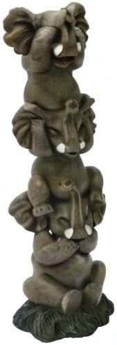 Nature's Mark See Hear Speak No Evil Elephants Totem Statue 9" Tall Jungle Safari Wildlife Acrobatic Elephants Figurine Decor Sculpture Pole Resin Home Decorative Accent (Gray)