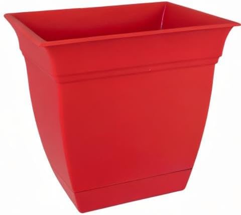 The HC Companies 10 Inch Eclipse Square Planter with Saucer – Indoor Outdoor Plant Pot for Flowers Vegetables Herbs, Red