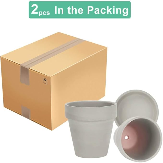 vensovo Gray 8 Inch Terracotta Pot for with Drainage - 2 Pack Large Terra Cotta Plant Pot with Saucers, Flower Clay Pot with Tray, Terracotta pot for Indoor Outdoor