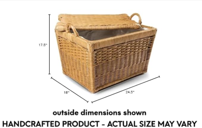 The Basket Lady Lift-Off Lid Wicker Storage Basket, Large, 24.5 in L x 18 in W x 17.5 in H, Sandstone