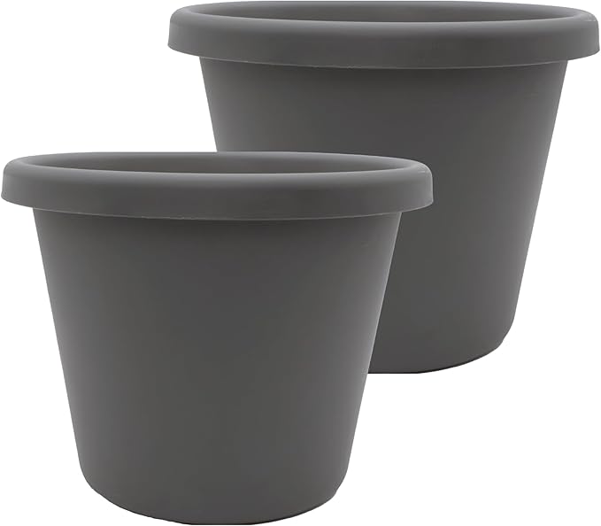 The HC Companies 17 inch Round Classic Planter - Plastic Plant Pot for Indoor Outdoor Plants Flowers Herbs, Warm Gray (2 Pack)