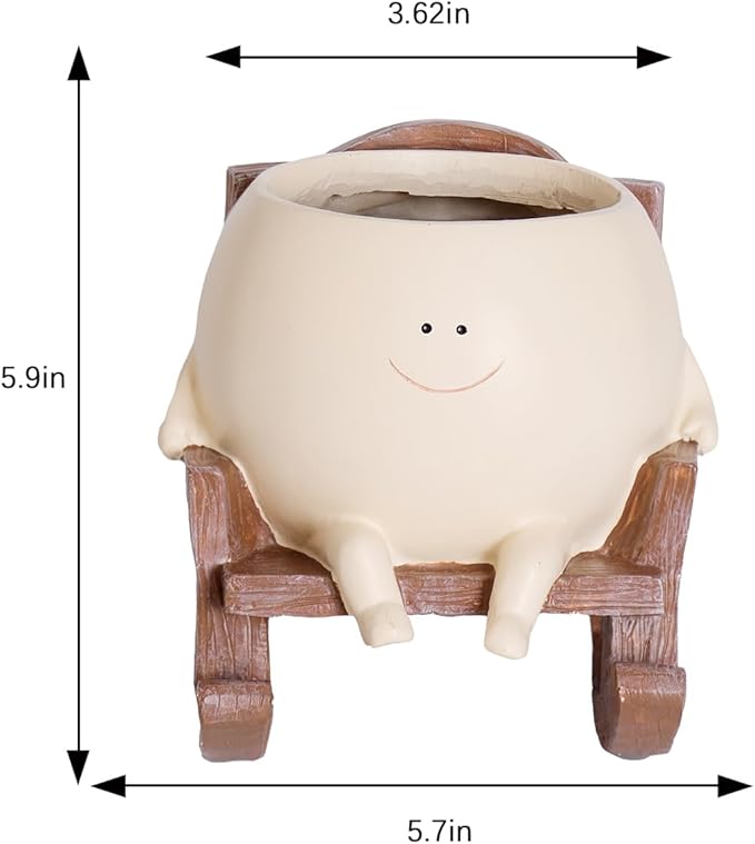 Rocking Chair Face Resin Planter Pot with Drainage Cute Flower Pots for Succulents Plants Live Indoor Outdoor Planters for Houseplants Gift Small (Large)