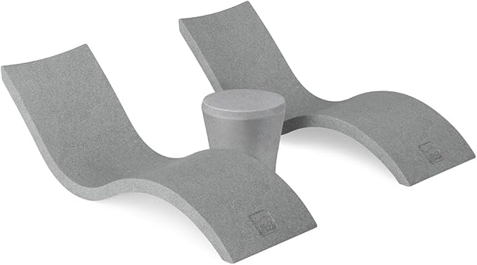 Ledge Lounger Signature Chaise Set of 2 + Affinity Side Table – in Pool Lounger Designed for Shallow Shelves Up to 9” – Outdoor Patio Sun Shelf & Poolside Furniture Bundle (Granite Gray)