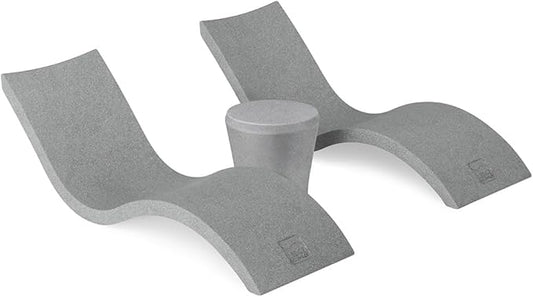 Ledge Lounger Signature Chaise Set of 2 + Affinity Side Table – in Pool Lounger Designed for Shallow Shelves Up to 9” – Outdoor Patio Sun Shelf & Poolside Furniture Bundle (Granite Gray)