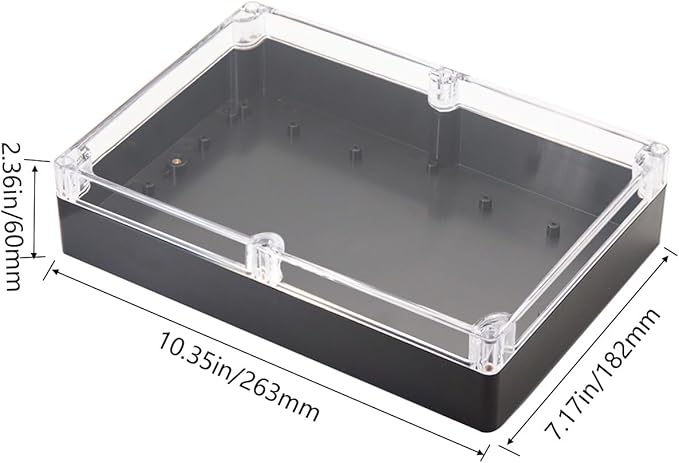 Project Box IP65 Waterproof Junction Box ABS Plastic Black Electrical Boxes DIY Electronic Project Case Power Enclosure Clear Cover 10.35“x7.17”x2.36“