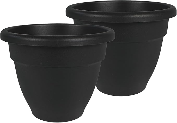The HC Companies 20 Inch Caribbean Planter - Lightweight Indoor Outdoor Plastic Plant Pot for Herbs and Flowers, Black (Pack of 2)