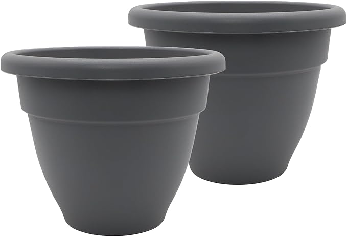 The HC Companies 20 Inch Caribbean Planter - Lightweight Indoor Outdoor Plastic Plant Pot for Herbs and Flowers, Warm Gray (Pack of 2)