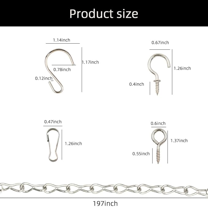 197 Inch DIY Silver Hanging Basket Chains, Adjustable Length, Decorative Metal Chain with Hooks for Hanging Bird Feeders, Planters, Ornaments