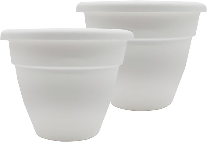 The HC Companies 20 Inch Caribbean Planter - Lightweight Indoor Outdoor Plastic Plant Pot for Herbs and Flowers, White (Pack of 2)