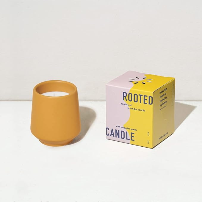Modern Sprout Rooted Candle Grow Set, Indoor Herb Garden, Seed Starter Set, Organic, Non-GMO, Lavendar & Cedarwood