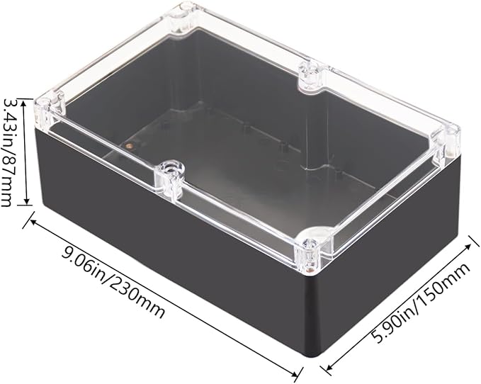 Project Box IP65 Waterproof Junction Box ABS Plastic Black Electrical Boxes DIY Electronic Project Case Power Enclosure Clear Cover 9.06"x5.91"x3.35"