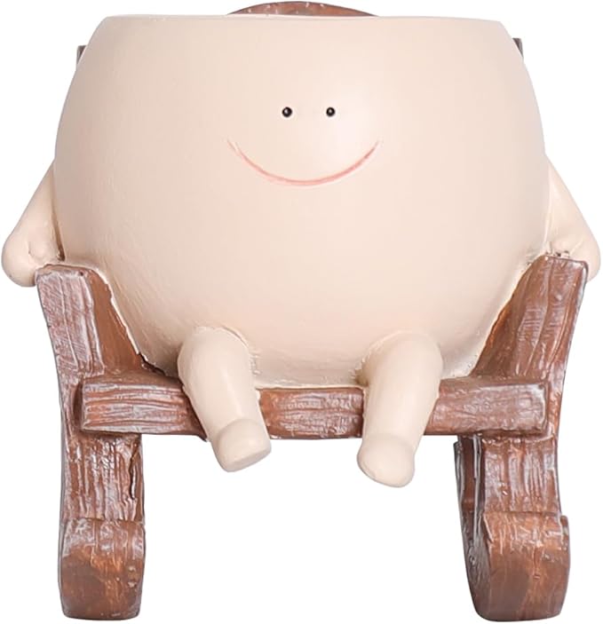 Rocking Chair Face Resin Planter Pot with Drainage Cute Flower Pots for Succulents Plants Live Indoor Outdoor Planters for Houseplants Gift Small (Large)