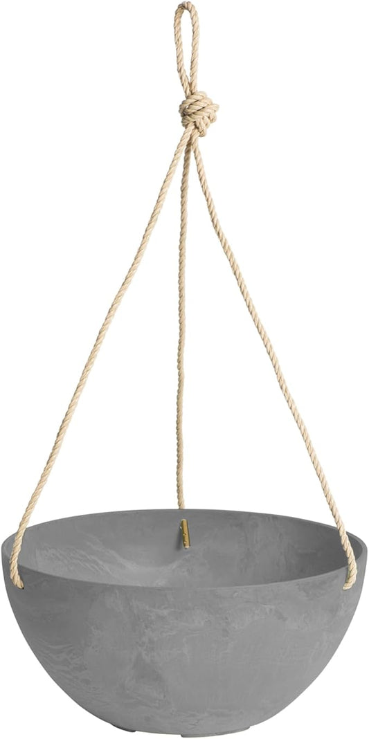 Root & Vessel Self Watering Hanging Planter for Indoor or Outdoor Plants, Unique Marbled Hanging Basket Made of Eco-Friendly Blend of Stone & Plastic, Gray, 10"