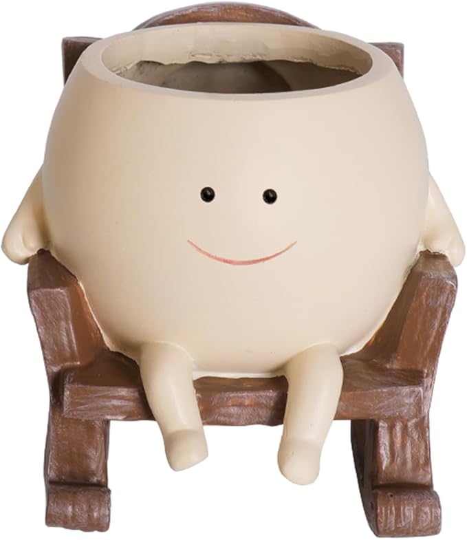 Rocking Chair Face Resin Planter Pot with Drainage Cute Flower Pots for Succulents Plants Live Indoor Outdoor Planters for Houseplants Gift Small (Small)