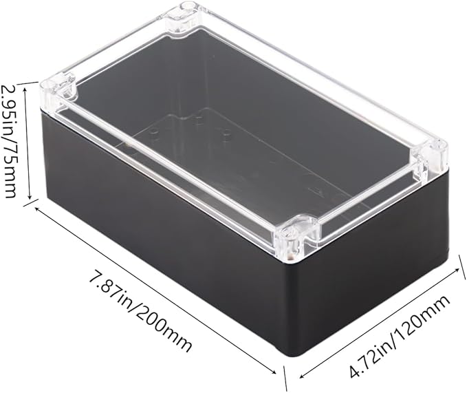 Project Box IP65 Waterproof Junction Box ABS Plastic Black Electrical Boxes DIY Electronic Project Case Power Enclosure Clear Cover 7.87"x4.72"x2.95"(2Pcs)