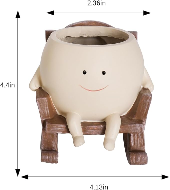 Rocking Chair Face Resin Planter Pot with Drainage Cute Flower Pots for Succulents Plants Live Indoor Outdoor Planters for Houseplants Gift Small (Small)