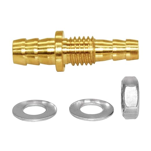 Joywayus Thru-Bulk Bulkhead Hose Barb 5/16"×3/8" Reducing Barb Hex Union Brass Fitting