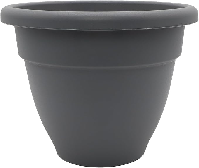 The HC Companies 12 Inch Caribbean Planter - Lightweight Indoor Outdoor Plastic Plant Pot for Herbs and Flowers, Warm Gray