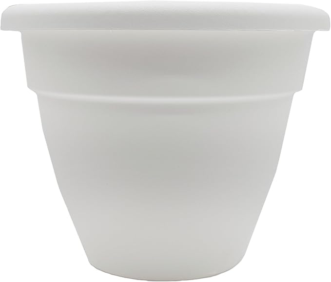 The HC Companies 14 Inch Caribbean Planter - Lightweight Indoor Outdoor Plastic Plant Pot for Herbs and Flowers, White
