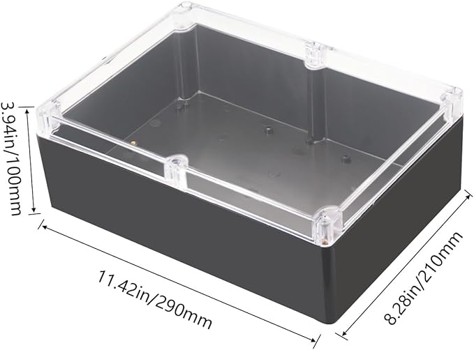 Project Box IP65 Waterproof Junction Box ABS Plastic Black Electrical Boxes DIY Electronic Project Case Power Enclosure Clear Cover 11.42”x8.27“x3.94