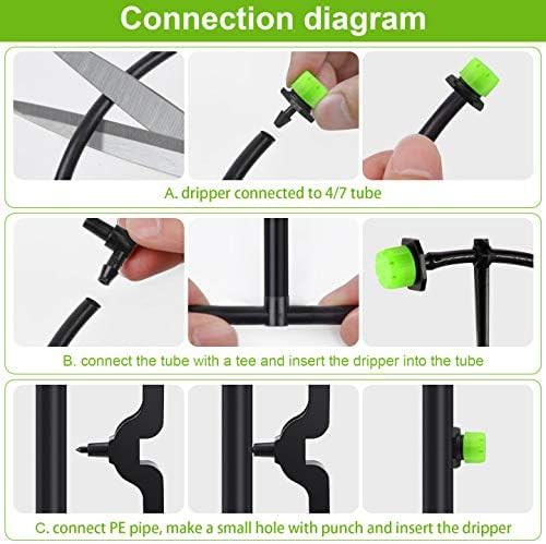 Kalolary 200Pcs Adjustable Irrigation Drippers, 1/4 Inch Barbed Drip Emitter 360 Degree Watering Sprinklers Anti-Clogging Drippers for 4mm/7mm Garden Watering System(Green)