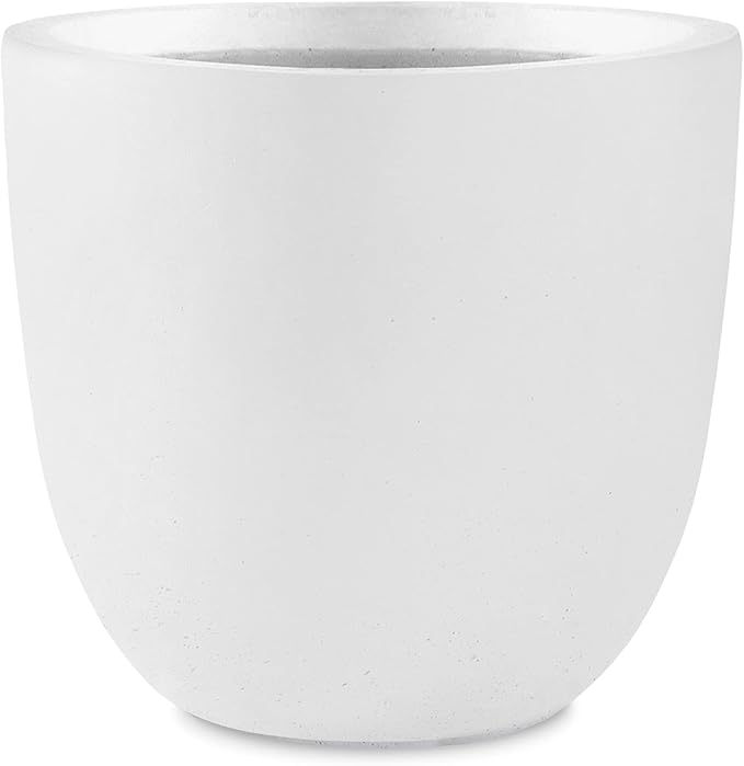 Kante 18 Inch Dia Round Concrete Planter, Indoor Outdoor Large Plant Pot with Drainage Hole and Rubber Plug for Home Patio Garden, Pure White