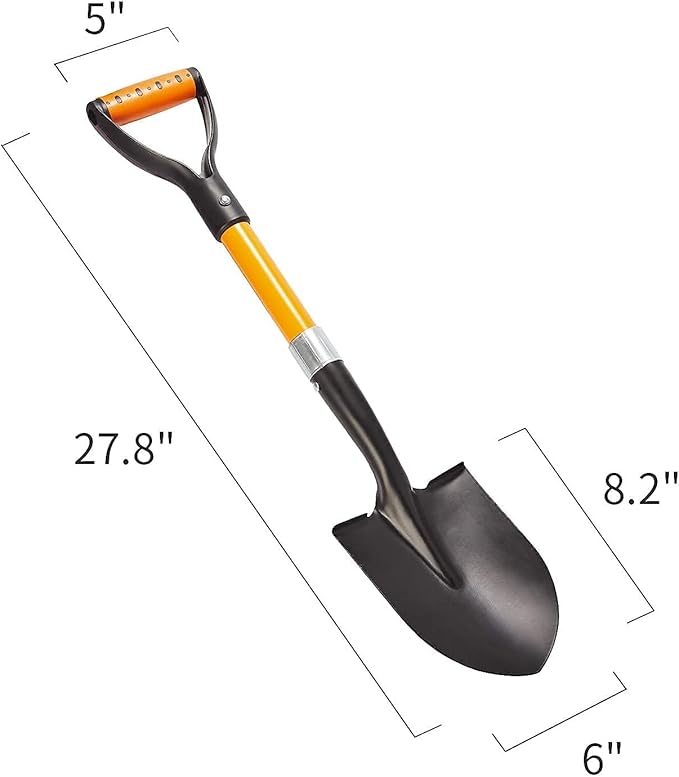 Shovel for Digging 28-inch Small Round Shovel with D-Handle Kids Metal Beach Shovel,Camp Shovel ,Garden Shovel,Gardening Tools Fiberglass Handle