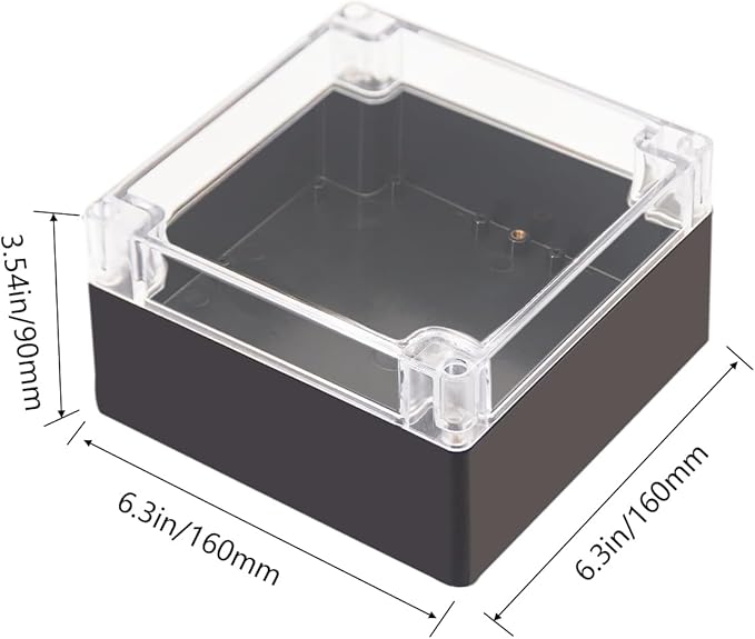 Project Box IP65 Waterproof Junction Box ABS Plastic Black Electrical Boxes DIY Electronic Project Case Power Enclosure Clear Cover 6.3"x6.30"x3.54"