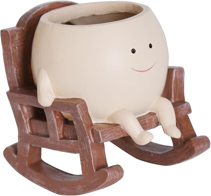 Rocking Chair Face Resin Planter Pot with Drainage Cute Flower Pots for Succulents Plants Live Indoor Outdoor Planters for Houseplants Gift Small (Small)