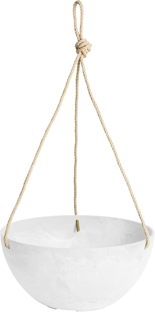 Root & Vessel Self Watering Hanging Planter for Indoor or Outdoor Plants, Unique Marbled Hanging Basket Made of Eco-Friendly Blend of Stone & Plastic, White, 12"