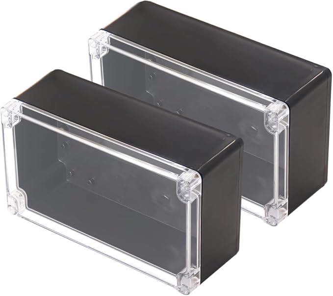 Project Box IP65 Waterproof Junction Box ABS Plastic Black Electrical Boxes DIY Electronic Project Case Power Enclosure Clear Cover 7.87"x4.72"x2.95"(2Pcs)