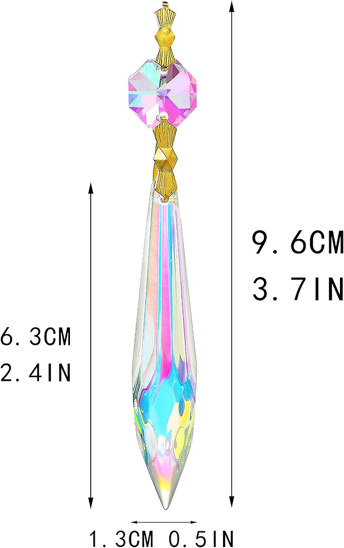 20pcs Large Colorful Crystal Prisms for Chandeliers Suncatchers, 63mm Crystal Icicle U-Drop Prisms Lamp Parts with Metal Bow Clips