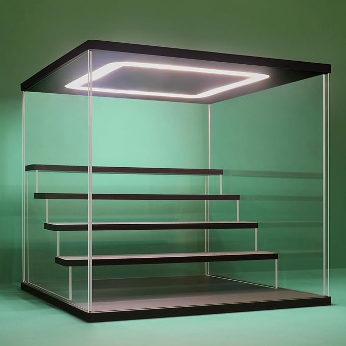 NONEMEY Clear Acrylic Display Case Stand with LED Light 2/3/4/5/6 Tier Storage Box Showcase Dustproof Organizer Box for Collectibles (5Tier 12.4*12.2*12inch )