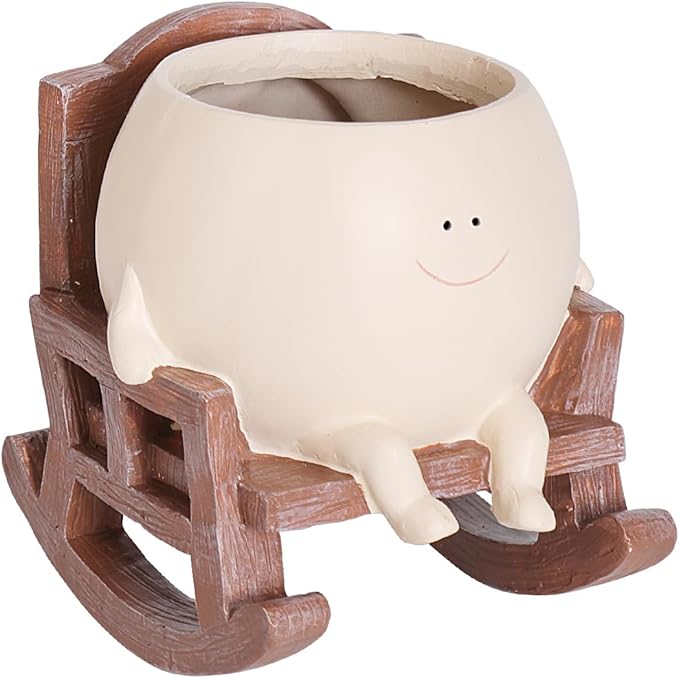 Rocking Chair Face Resin Planter Pot with Drainage Cute Flower Pots for Succulents Plants Live Indoor Outdoor Planters for Houseplants Gift Small (Large)