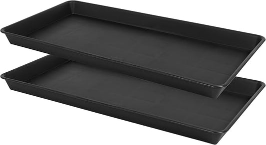 2 Pack Plant Growing Nursery 1020 Trays, Plant Saucer Tray, Heavy Sturdy Seed Starting Trays, Plant Saucer for Indoors No Holes, Seed Starter Growing Tray (22"x11.2", Black)