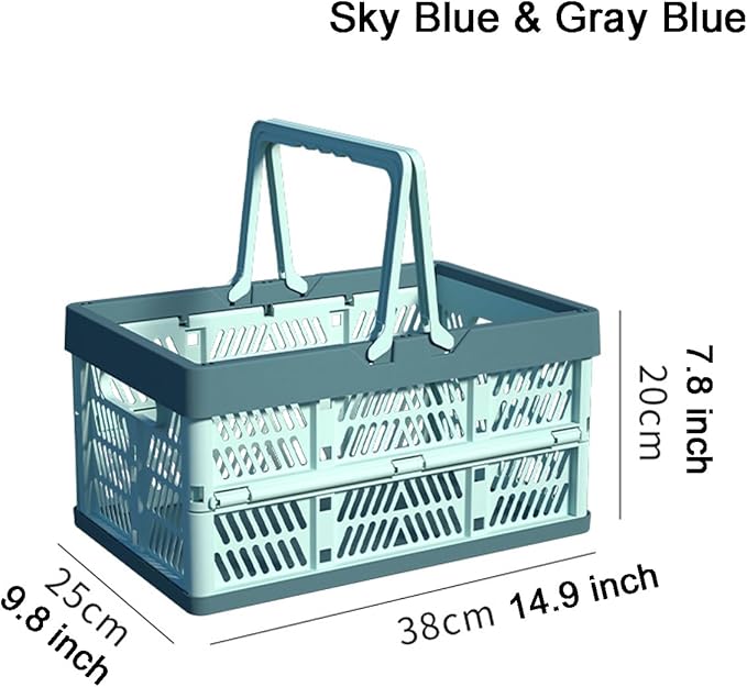 Plastic Storage Crate - 20L Collapsible Crate Stacking Folding Storage Basket - Sky Blue & Gray Blue M