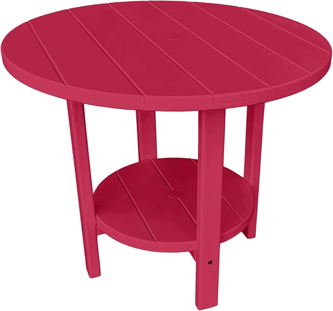 Phat Tommy Round Poly Resin Outdoor Patio Dining Table, All Weather Poly Patio Outdoor Furniture, Cranberry