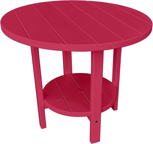 Phat Tommy Round Poly Resin Outdoor Patio Dining Table, All Weather Poly Patio Outdoor Furniture, Cranberry