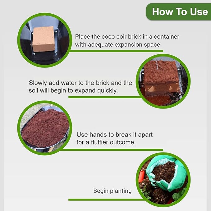 Premium Coco Coir Brick, 11Lbs High Nutrient Compressed Coconut Soil, OMRI 100% Organic Low EC & PH Balanced Potting Soil for All Plants Gardening, Hydroponics and Reptile Substrate (5KG)
