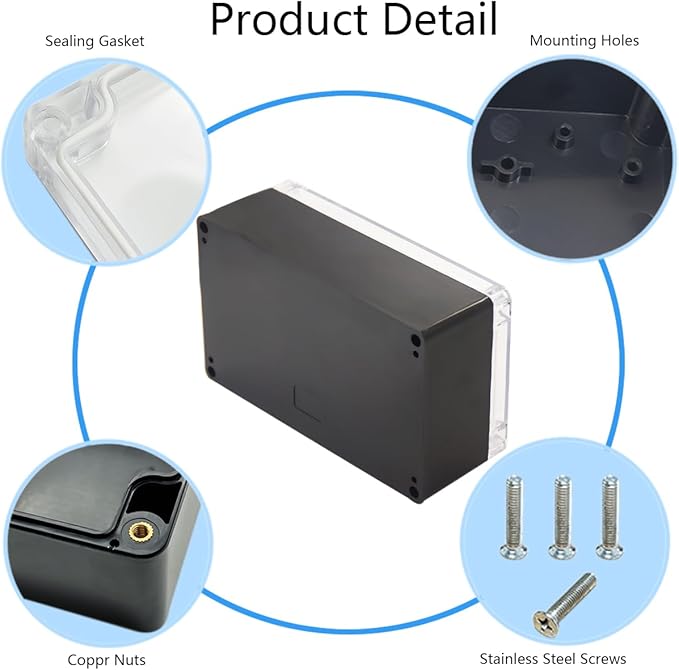 Project Box IP65 Waterproof Junction Box ABS Plastic Black Electrical Boxes DIY Electronic Project Case Power Enclosure Clear Cover 7.87"x4.72"x2.95"(2Pcs)