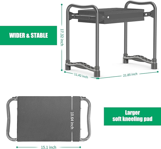 TomCare Upgraded Garden Kneeler and Seat Widen Soft Kneeling Pad Garden Tools Stools Garden Bench with 2 Larger Tool Pouches Outdoor Foldable Sturdy Gardening Tools Gifts for Gardeners, Grey