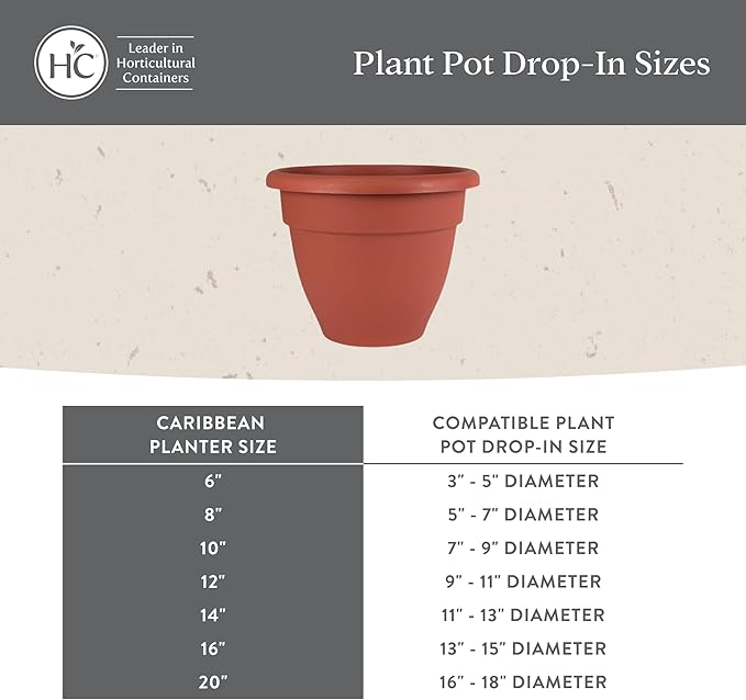 The HC Companies 12 Inch Caribbean Planter - Lightweight Indoor Outdoor Plastic Plant Pot for Herbs and Flowers, Warm Gray
