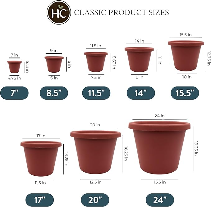 The HC Companies 24 Inch Round Classic Planter - Large Plastic Plant Pot for Indoor Outdoor Plants Flowers Herbs, Clay Color