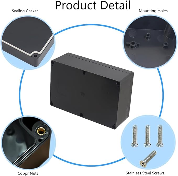 Project Box IP65 Waterproof Junction Box ABS Plastic Black Electrical Boxes DIY Electronic Project Case Power Enclosure 9.06x5.91x3.35 inch (230x150x87 mm)