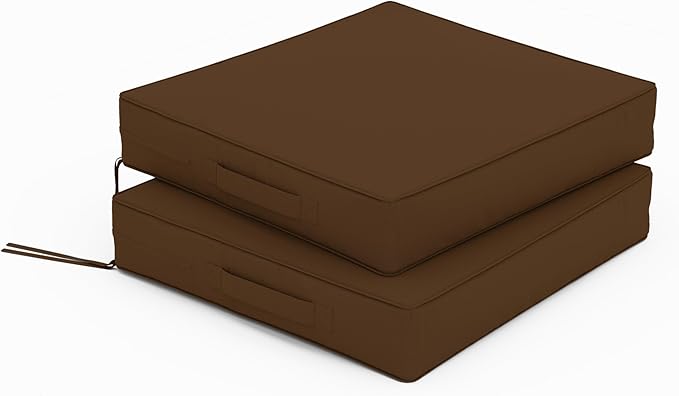 Patio Chair Cushions 17 X 16 X 3 Inch Waterproof Outdoor Seat Cushions for Patio Furniture, Outdoor Sofa Couch Pads with Ties & Handle, Set of 2, Chocolate