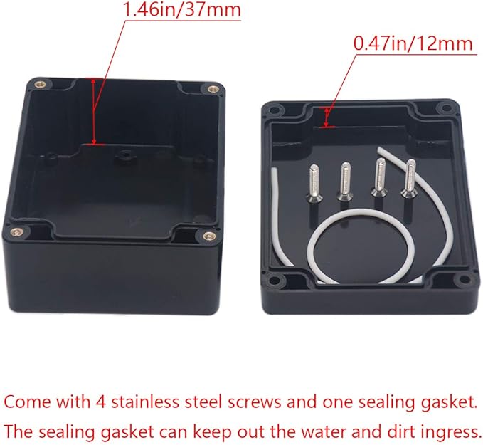 Project Box IP65 Waterproof Junction Box ABS Plastic Black Electrical Boxes DIY Electronic Project Case Power Enclosure 4.53x3.54x2.17 inch (115 x 90 x 55 mm)