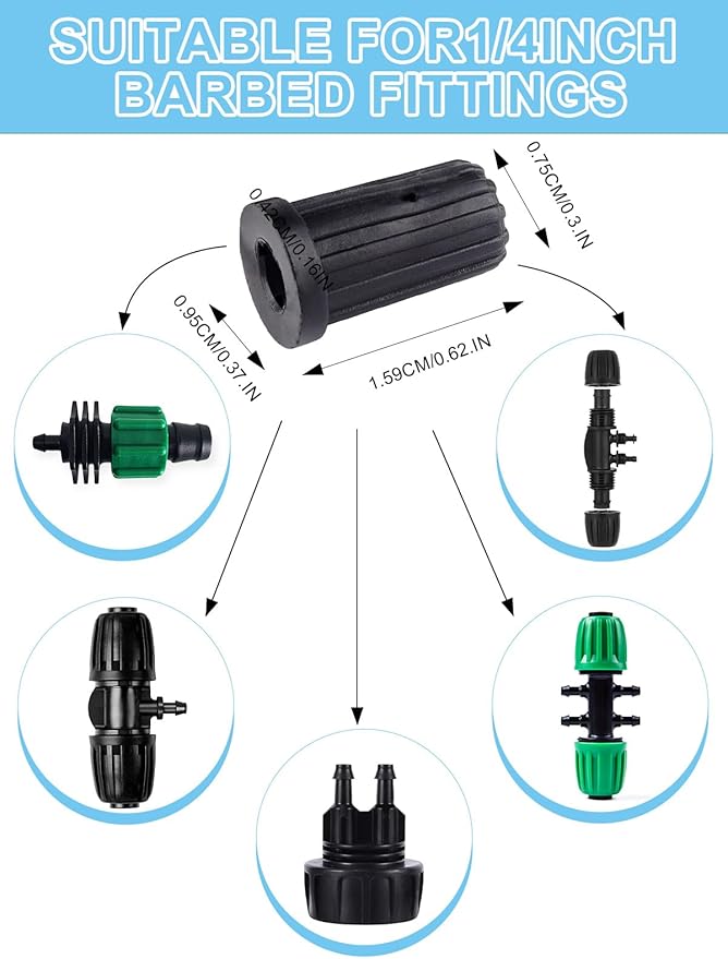 Kalolary 20PCS Barbed Tee 1/2" to 1/4" Drip Irrigation Fittings, Anti-Drop Barbed Hose Parts Connectors for 12mm/16mm to 4mm/7mm Drip Systems 6 Way Adapter(Black)