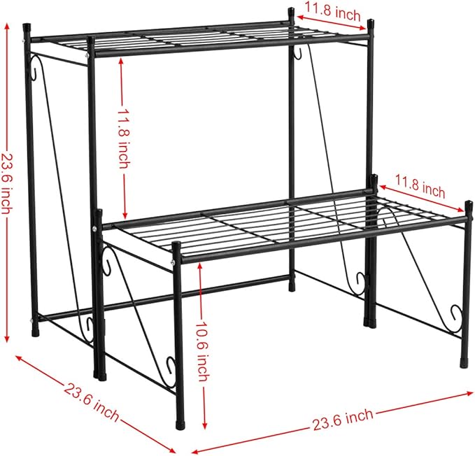 DOEWORKS 2 Tier Metal Plant Stand Storage Rack Shelf, Flower Pot Holder Display Shelf, Black