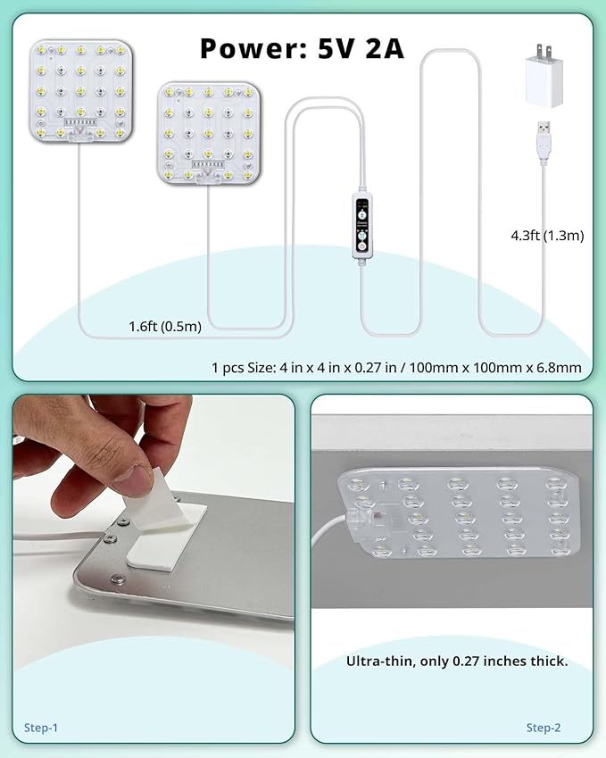 DOMMIA Grow Light, Square 4 Dimmable Full Spectrum High PPFD with Optical Lens, Auto on/Off and 6/12/16H Timer, Suitable for Seed Starting and Easy to Install, 2 Pack
